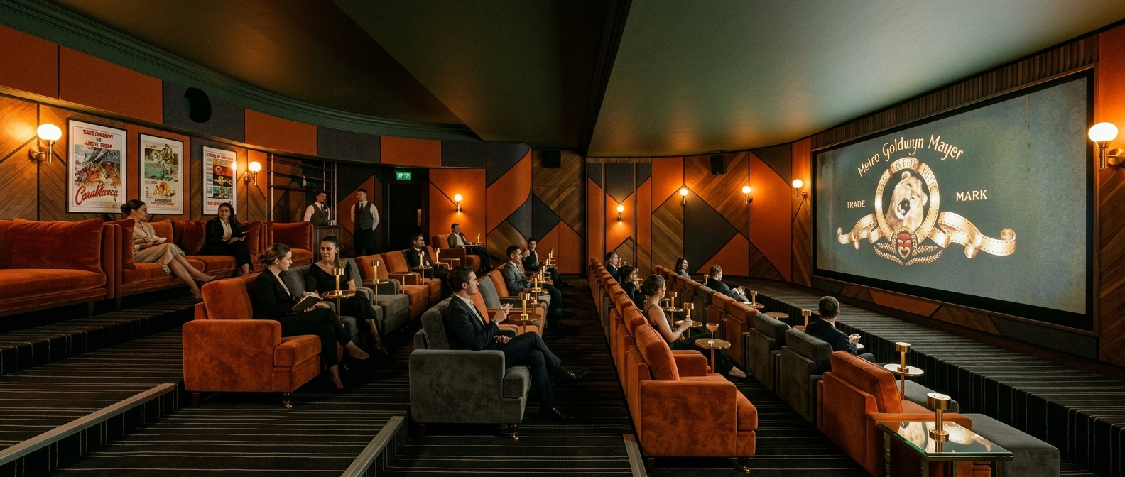 Render of the boutique cinema screening room interior